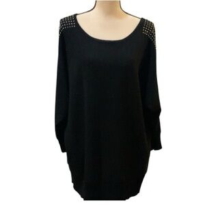Cable & Guage Black Pullover Sweater with Sequins on Shoulders Sz 2X